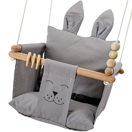 Mass Lumber Indoor Outdoor Baby Swing with Safety Belt and Hardware for Ceiling, Porch, Doorway, Canvas Baby Swing Outdoor, Toddler Swing Seat, Toddler Swings for Outside Baby Swing for Tree Grey