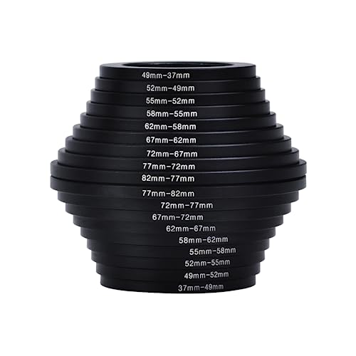 Filter Ring Adapter Set, Hisewen 18 Pieces Camera Lens Metal Filter Adapter Ring Kit (9 Pcs Step Up Rings Set And 9 Pcs Step Down Rings Set) #TOP1
