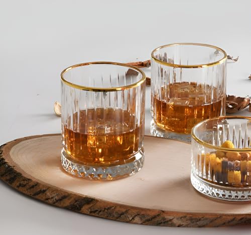 Image of Premium GoldenRIm 280 ML Water & Juice Drinking Glasses Set of 6 Vintage Glassware Set for Juice, Cocktail, Mocktail,Whisky All Beverages Everyday Uses for Gift (6, MT-28)