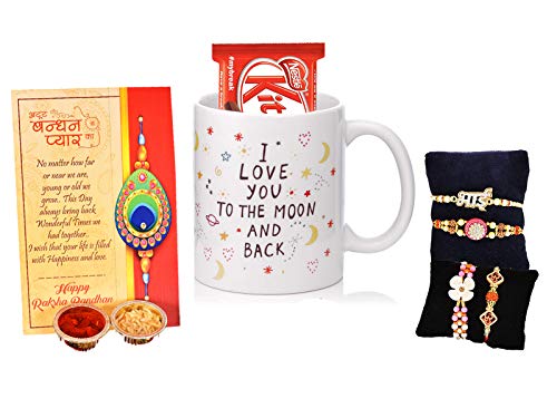 Image of Collectible India Rakhi For Brother and Bhabhi With Chocolates Combo Set - Rakhi For Brother Kids - Best Rakshabandhan Rakhi Gift for Brother Sister Bhabhi Kids Gift Hamper, Coffee Mug, Greeting Card