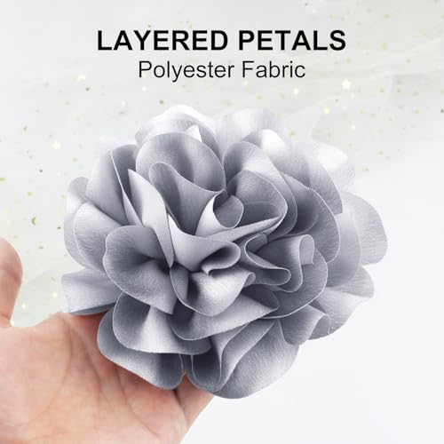 Image of 6.3 inch Large Rose Flower Brooches and Pins for Women - Flower Brooch, Hair Clips for Women & Rose Hair Clip | Fashion Accessories for Dresses, Hats, Clothes & Lapel Wear - Silver Grey
