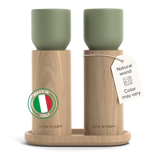 LARS NYSØM Salz und Pfeffermühle Holz Set - Manuelle Mühlen Keramikmahlwerk – Ansicht 1