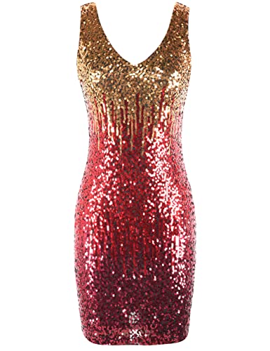 Image of PrettyGuide Women's Sequin Cocktail Dress V Neck Bodycon Glitter Party Dress