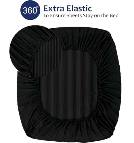 Image of Cotton Satin Stripes Plain Single Bedsheet with One Pillow Cover (60 X 90) Inch (Pack of 1, Black)