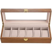 TOMYEUS Watch Box Watch Box Case Watch Boxes Organizer Display for Men Women, 6 Slot Wood Jewelry Organizer Box with Glass Top Watch Box Case Organizer