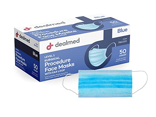 Dealmed Disposable Face Masks with Ear Loop – Adult Face Masks for Hospitals, Medical Facilities, Food Services and More, 50 Count (Pack of 1)