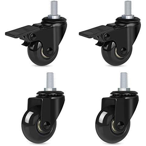 Hirate 2 inch Swivel Caster Wheels 3/8" Threaded Stem Casters(2 Caster with Brake, 2 Without),Lockable Bearing Casters for Furniture Pieces Industrial Trolley Carts Cover