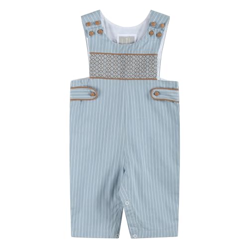 Lil cactus Blue Pinstripe Smocked Overalls, 2T