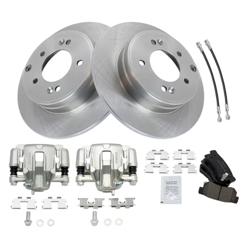 Image of TRQ Rear Brake Pad and Rotor Set Ceramic Rotors Calipers Hoses Compatible with 2006 Hyundai Sonata To 2 /28 /06 Production Date
