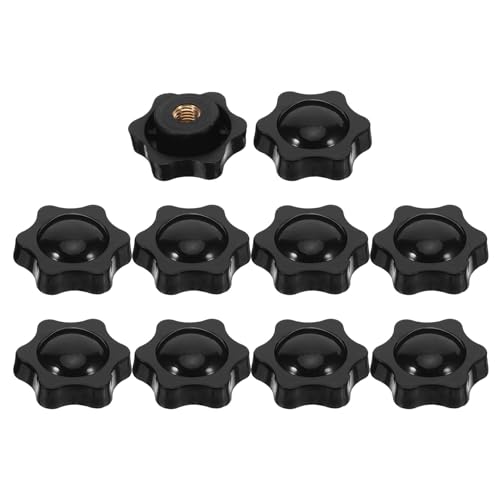 ABOOFAN 10pcs M8 Star-Shaped Screw-on Knurled Threaded Knobs with Brass Center Black Hex Nut Handles for Industrial Clamping and Machinery Maintenance