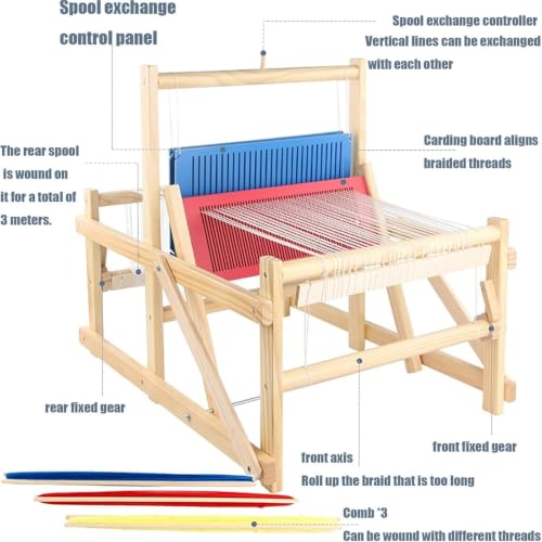 IMOYBBR Gjopu Wooden Multifunctional Weaving Loom, Desktop Hand Weaving Machine with Combing Board, Smooth Rounded Edges, Educational Fine Motor Skill Toy for Beginner Parent Beginner DIY Craft - Image 5