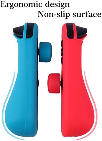 ANGPO for Nintendo Switch Joy Con Silicone Protector Case Cover Skin,Gel Guards Ultra-Thin Human Engineering Design and 4 Thumb Grips Caps (Red +Blue+2 Black)