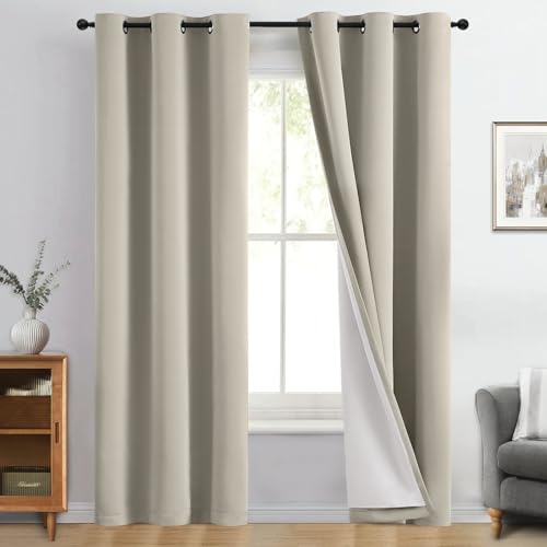 Image of Yakamok Stone Blackout Curtains 84 Inches Long for Bedroom 40 inch Wide 2 Panel | Blackout Curtain Panels for Bedroom, 2 Thick Layers Grommet Top Thermal Insulated Drapes with White Back for Living Room