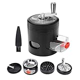 HOKirin Herb Grinder,Hand Cranked Spice Grinder with Drawer,2.5” 4 Piece Zinc Alloy Manual Grinder with Handle and Magnetic Lid,Large Metal Clear Top Grinder with Pollen Catcher and Brush,Black