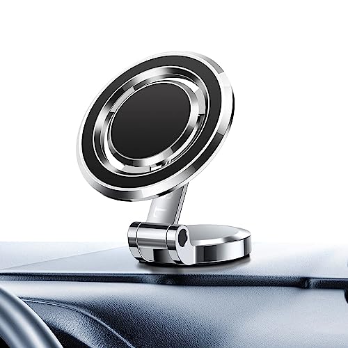 JTRSL Magnetic Car Phone Holder for MagSafe, Compact and Beautiful Car Cell Phone Holder, 360° Adjustable Magnetic Car Mount, Car Magnetic Phone Mount for iPhone 14 13 12 Pro Max Plus Mini (Silver)