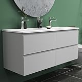 Mueble de baño,120 x 46 x 52 cm, Armario de baño AICA, con 4 cajones, Amplio Espacio de Almacenamiento, diseño Moderno, Color Blanco y Color Roble.