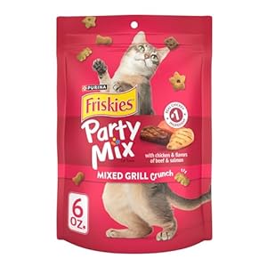 Purina Friskies Cat Treats, Party Mix Mixed Grill Crunch – (Pack of 6) 6 Oz. Pouches