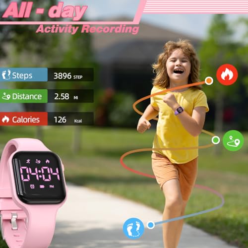 Kids Step Counter Watch, Digital Pedometer, Fitness Tracker Wristwatch, Waterproof Sport Watch, for Children Boys Girls Teens3