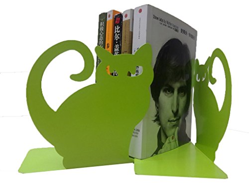 Buchstütze aus Metall mit Katzen-Design, rutschfest, für die Bibliothek, Schule, Büro oder Zuhause grün Cover