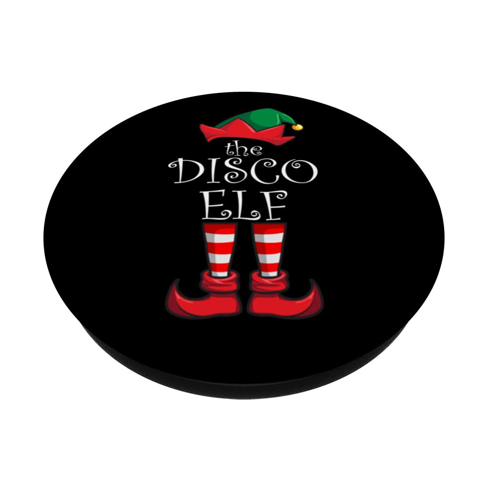 Disco Elf Matching Family Christmas Pajama Disco Elf PopSockets Swappable PopGrip, Black - Image 2