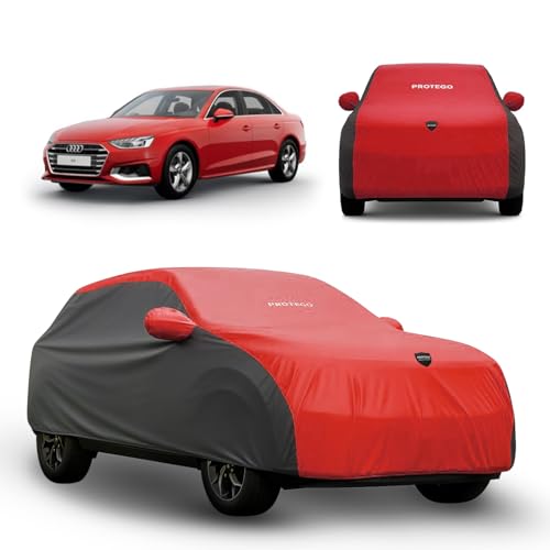 Image of PROTEGO Prime Series India's 1st Anti-Tear Car Cover for Audi A4 | Heavy-Duty, Custom Fit, All Weather Protection | 100% Waterproof, Windproof & Hail Resistant | 2-Year Warranty | Red + Black