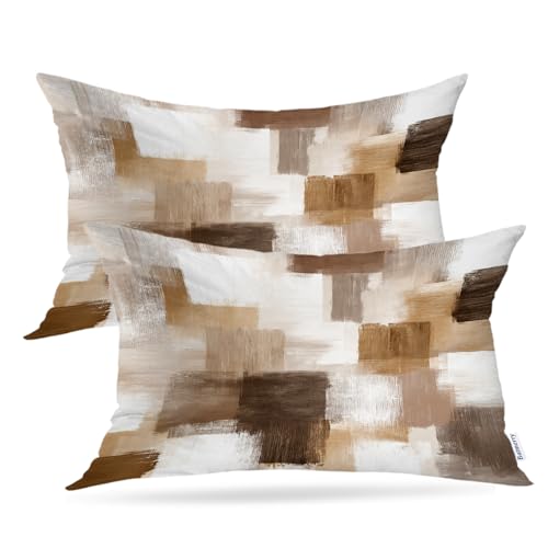 Batmerry Deconstructed Grid Throw Pillow Covers, Abstract Painting Decorative Pillow Covers Digital Printing Blended for Couch Sofa Bed Invisible Zipper 12X20 in(Set of 2)
