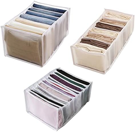 bolukets Clothes Drawer Organisers for Jeans T-shirt Pants Leggings Clothes, 7/9 Grids Foldable Closet Wardrobe Dresser Storage Boxes Large Size Drawer Dividers with Handle