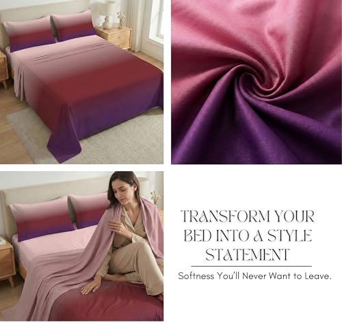 Image of VAS COLLECTIONS 300 TC Cotton Double Bedsheet for Super King Bed (108x108 in) | 7D Digital Printed Solid Bedsheet with 2 Pillow Covers | Soft, Wrinkle Packaging | DarkPink Shade
