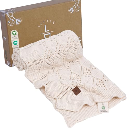 Little Dedi Emily Design 100% Organic Cotton Baby Blanket, 80 x 100 cm, Natural Beige, GOTS Certified, Soft Swaddling Cloth, 80 x 100 cm, Gender Neutral, Newborn Cuddly Blanket
