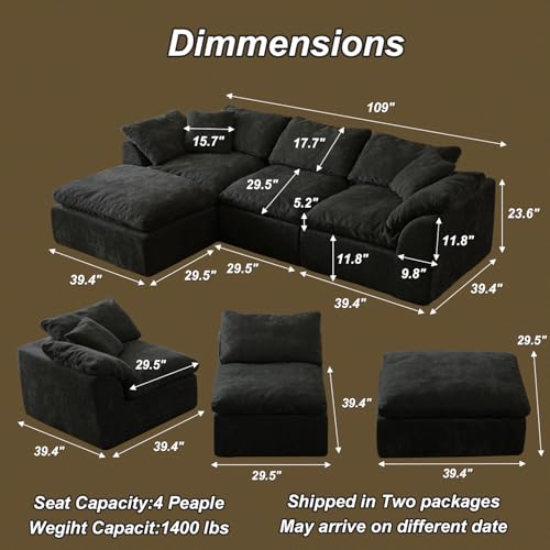 Image of 109 inch Modular Boneless Cloud Couch Sectional for Living Room