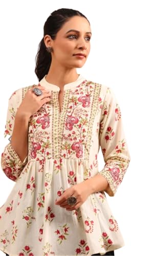 Image of Womens Cotton Printed Anarkali Short Top Kurti