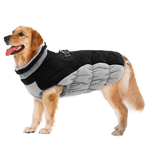 Lelepet Dog Coat Warm Dog Winter Coat Waterproof Dogs Jacket with Harness Built in Reflective Pet Fleece Vest Zip-Up Cold Weather Coats for Large Dogs
