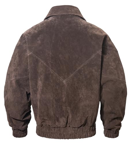 Image of FLAVOR Mens Suede Leather Bomber Jacket Classic Casual Fall Winter Coat