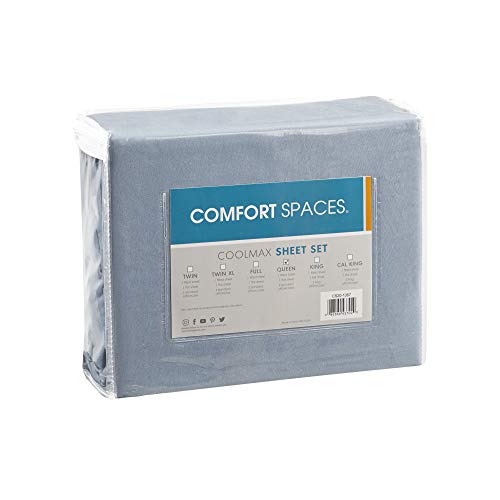 Comfort Spaces King Cooling Sheets, Moisture Wicking Coolmax Sheets, Soft, Colorfast Sheet Set, Cooling Bed Sheets For Hot Sleepers, Elastic Deep Pocket Fits Up To 16" Mattress, King Blue 4 Piece #TOP4