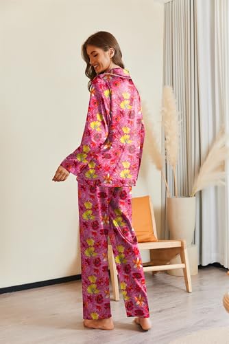 Image of Ekouaer Pajamas For Women Set Silk Pjs 2 Piece Satin Sleepwear Long Sleeve Button Down Lounge Sets With Pant