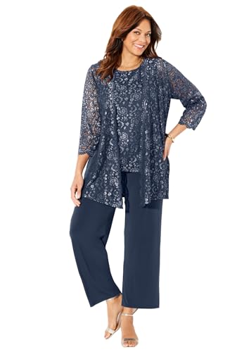 Catherines Women's Plus Size Luna Lace 3-Piece Pant Set