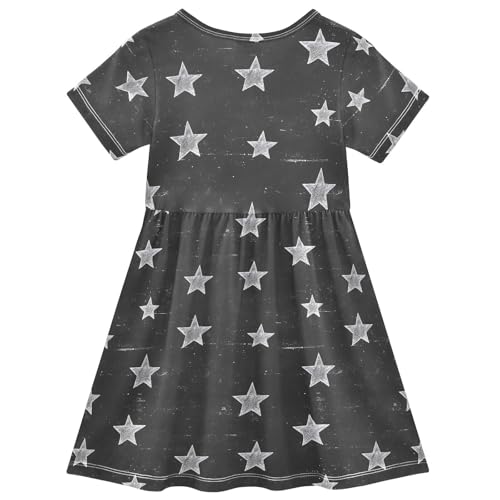 Stars Black Pattern Girls Dresses Sundress Kids Short Sleeve Casual A Line Dresses2