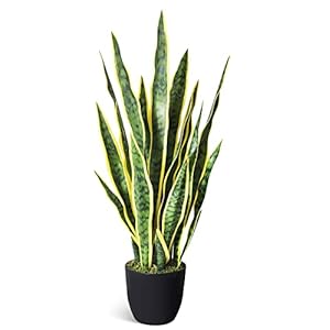 LOVMOR 28 in Artificial Snake Plant with Plastic Nursery Pot and Realistic Moss,Faux Sansevieria Trifasciata Plants,for…
