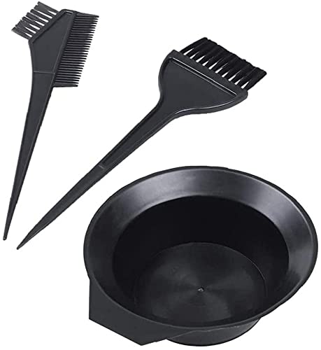Kit de coloration de cheveux avec pinceau et bol - Double face - Noir - Pour la mode - 3 outils de coiffure - Durabilité
