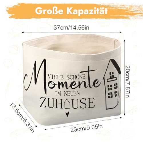 Brotkorb Stoff, Brötchenkorb, Brottasche, VIELE SCHÖNE Momente IM NEUEN ZUHAUSE Geschenk, Brotbeutel Geschenkkorb für Backwaren, Baguettes und Einweihungsgeschenke, 38×22×16 cm