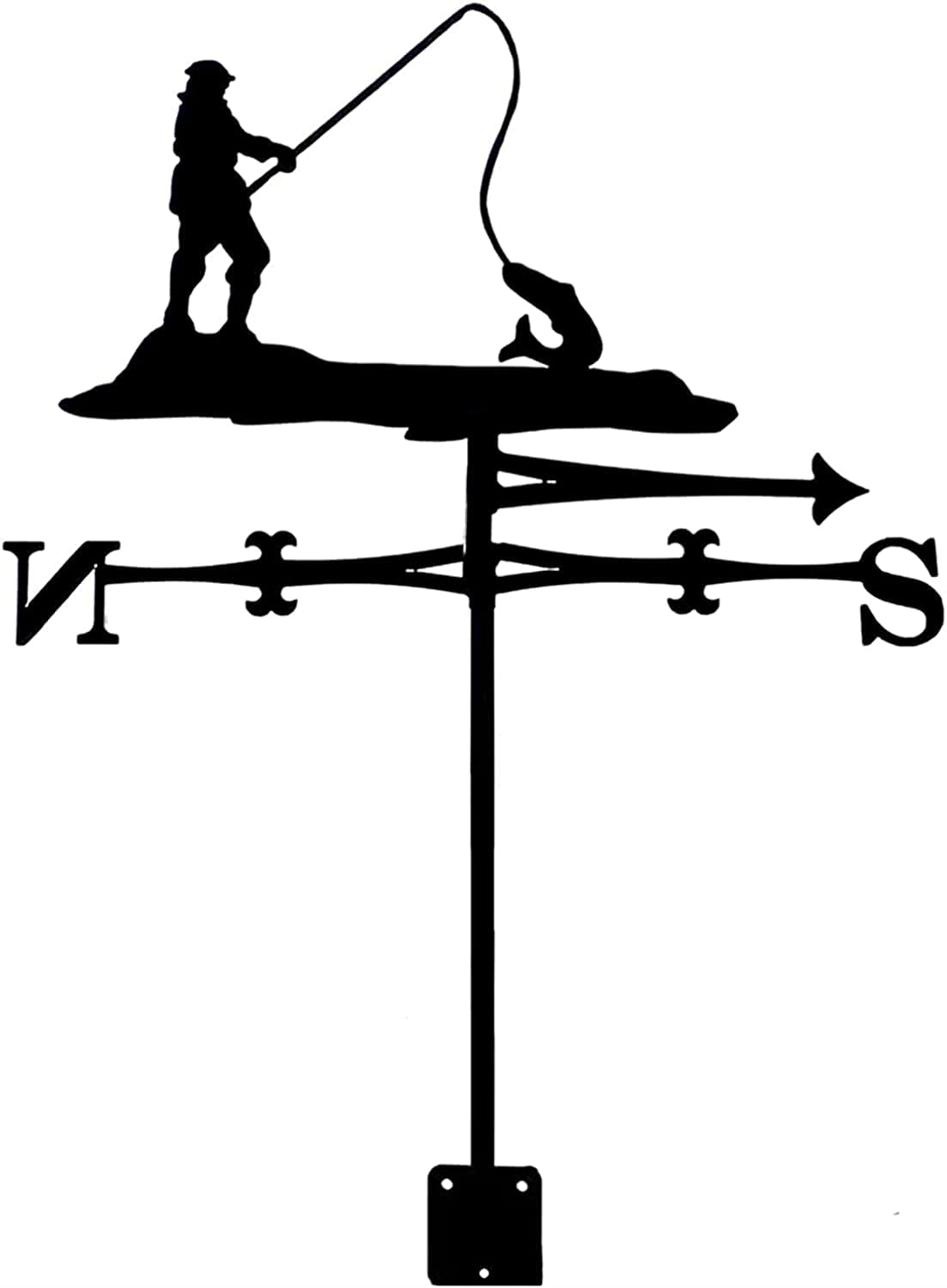 TAXXII wind vane Metal Weathervane Garden Weather Vane Stainless Steel Weathercock Wind Indicator with Fishing Sculptures Measuring Tool for Decor Roof (A)