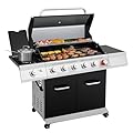 Royal Gourmet GA6402H 6-Burner Propane Gas Grill with Sear Burner and Side Burner, 74,000 BTUs, Cabinet Style Outdoor BBQ Grill for Barbecue Grilling & Backyard Cooking, Black