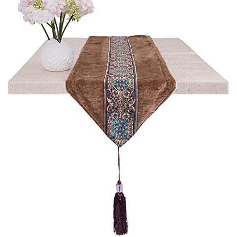 mookaitedecor Vintage Velvet Embroidery Table Runner Cover