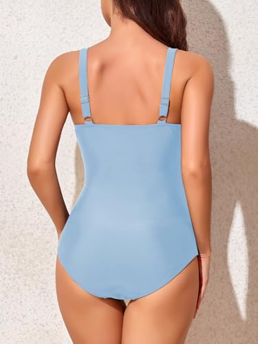 Image of Smismivo Tummy Control Swimsuits for Women Slimming One Piece Bathing Suit Retro Ruched Push Up Vintage Padded Swimwear