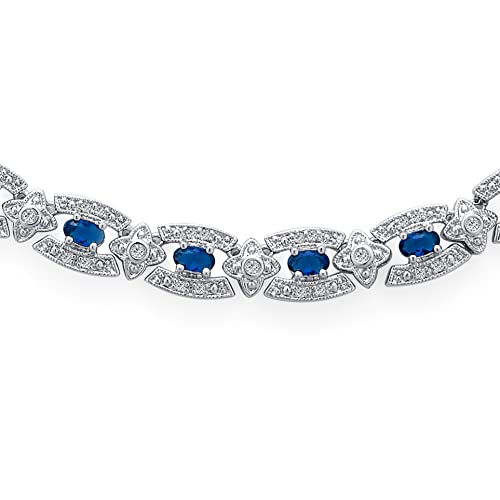 Vintage Art Deco Style Holiday Day Party Bridal Blue Clear White Cubic Zirconia Simulated Gemstone Marquise AAA CZ Formal Statement Tennis Necklace For Women Prom Wedding Silver Gold Plated2