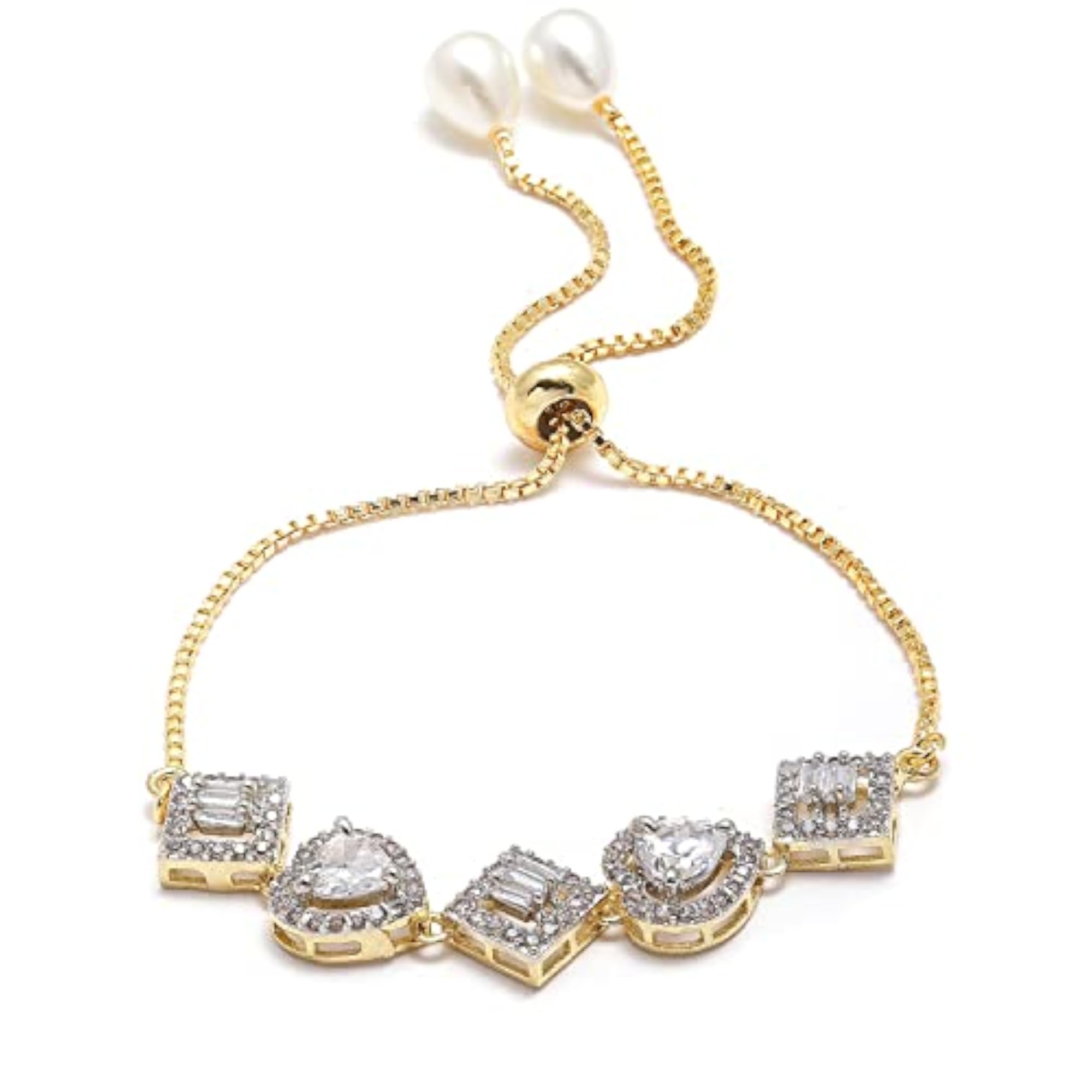 Gold-Plated Diamond Combo Necklace Ring Bracelet Earring Set (Heart-Square)
