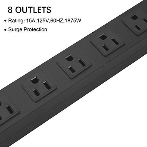 Regleta de alimentación metálica resistente para montaje en pared, 8 tomas, protección contra sobretensiones de 1200 J, interruptor integrado, cable de 14 AWG, 4 pies, color negro miniatura 5