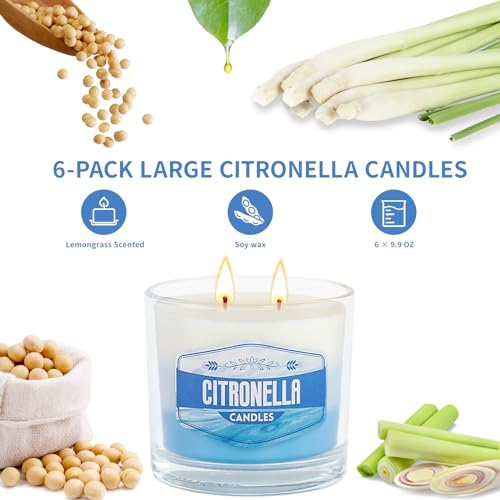 Yinuo Candle CA00772US-JF 6 Pack Citronella Candles Outdoor, 2-Wick Large Citronella Candle For Patio, 60 Oz Fresh Citronella Soy Candle For Home, 450H Long Burn Outside Jar Candles thumb #2
