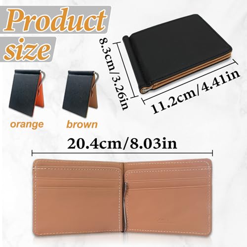 Money Clip Wallets for Men, Men’s Ultra-Thin Wallet Billfold Wallet for Men with Metal Clip and Card Slot (Orange)2