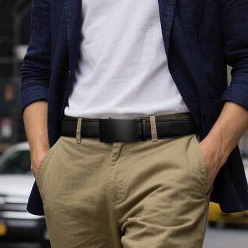 Image of Zitahli Belt Men,Leather Ratchet Belt for Men Dress Casual Every Day with Adjustable Buckle,Trim to Fit For Gift
